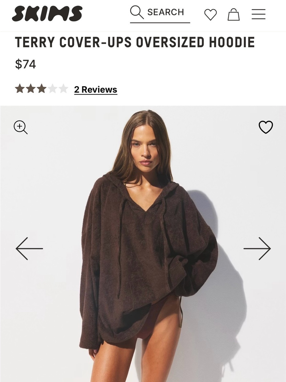 SKIMS Terry Oversized Hoodie in Dark Brown Terry